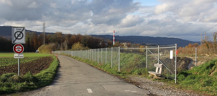 <em>Ein Bild, das sich ändern wird:</em> Die Landwirtschaftsfläche links neben der Herrengasse wird zur Kiesabbaustelle. Foto: Alfred Gassmann
