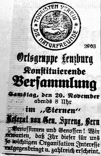 Aufruf an die «Genossinnen und Genossen»: Einladung zur Gründungsversammlung der Naturfreunde Lenzburg. Foto: zvg