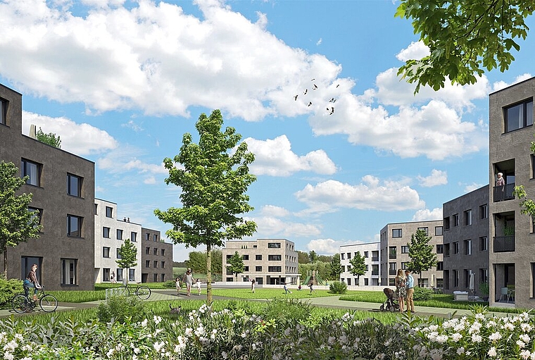 <em>Grossprojekt:</em> Ein Entwurf der Visualisierung «In den Matten», Othmarsingen. (fsp Architekten AG)