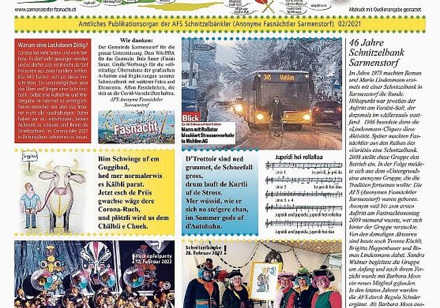 Papierner Fasnachtsersatz: Titelseite der «Sarmischtorfer Lockdown-Ziitig». Foto: zvg
