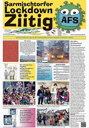 Papierner Fasnachtsersatz: Titelseite der «Sarmischtorfer Lockdown-Ziitig». Foto: zvg
