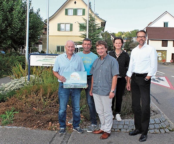 Verantwortlich für die 850-Jahr-Feier: Das OK-Team mit Meinrad Baur, Daniel Köchli, Balz Saxer, Esther Sorg, Christoph Strahm; es fehlen Nadine Baur, Tobias Kaufmann, Mathias Gyger. Foto: Alexander Studer
