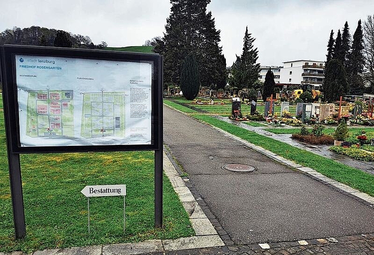 Ort der Ruhe oder Veloweg? Friedhof Rosengarten in Lenzburg. Foto: Fritz Thut