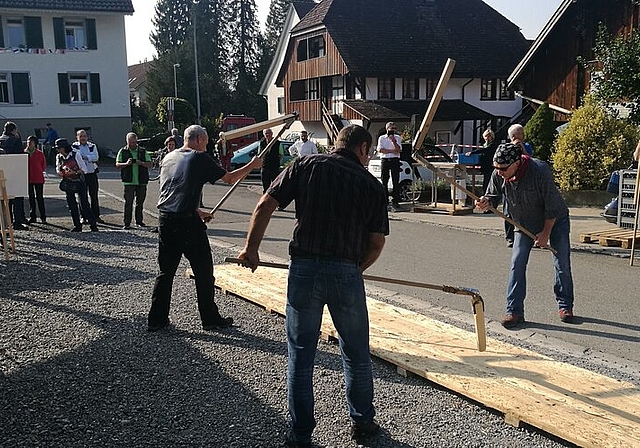 Zeigen sich nur selten ausserhalb des Dorfes: Die Hallwiler Silvesterdrescher an der Kulturwerkstatt Seetal.Foto: tf