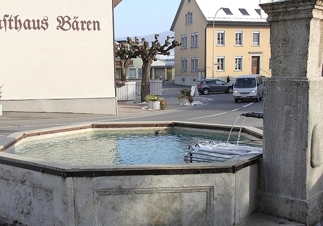Dorfbrunnen im Ortskern aus Muschelkalk, achteckig und wappenverziert: Geschaffen 1680 und im 18. Jahrhundert aussen mit einem Stock ergänzt. 1937 wurde er von seinem früheren Standort mitten auf der Strassenkreuzung an deren Rand versetzt. Bildet 
