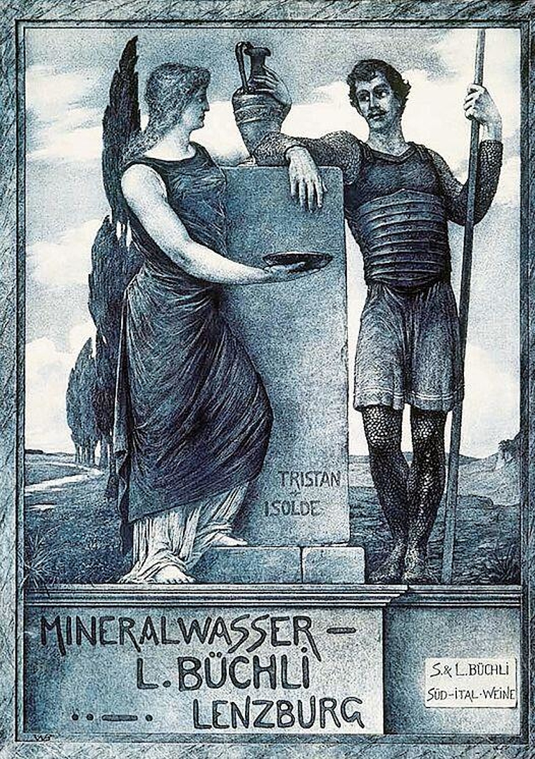 Nach dem Original wird weiter recherchiert: Werbeplakat für «Lenzburger Mineralwasser» um 1900 von Werner Büchly für die Weinhandlung seines Bruders Luis. Foto: Museum Burghalde Lenzburg