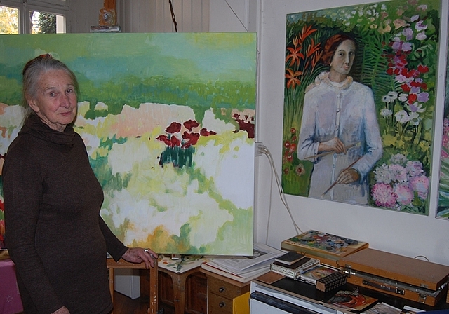 Irma Hediger mit Selbstporträt. Foto: HH