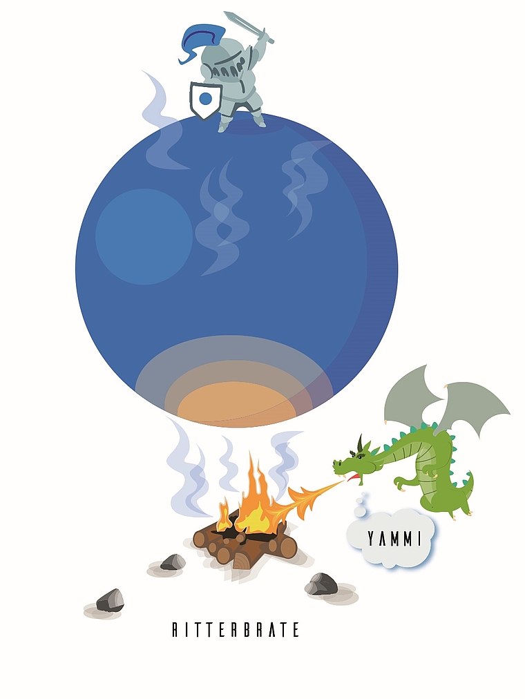 <em>Ritterbraten:</em> September-Motiv der Serie «Lenzburgiana». Illustration mphs