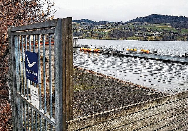 Soll ersetzt werden: Der Bootssteg des Segelclubs Möve Tennwil vor dem Arbeiterstrandbad Tennwil. Foto: Fritz Thut