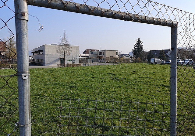 Standort des neuen Dreifach-Kindergartens: Wiese hinter dem Zopfhuus. Foto: Gallus Zahno