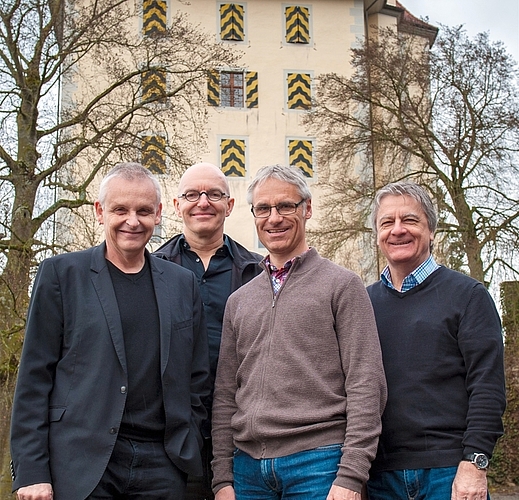 Die Macher der Heidegger Turmkellergeschichten: Szenograf Ralph Eichenberger, Illustrator Jonas Raeber, Projektleiter Dieter Ruckstuhl, Sounddesigner René Zingg. Foto: zvg
