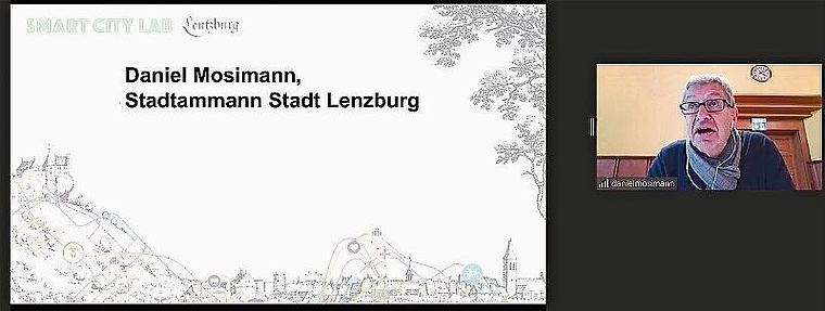 Schlusswort: Stadtammann Daniel Mosimann am «Smart City Lab Lenzburg». Foto: Screenshot tf