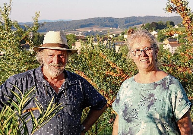 Voller Einsatz fürs Wildobst: Victor Condrau und Gabi Lauper von der Stiftung Kultur Landschaft Aare-Seetal. Foto: Romi Schmid
