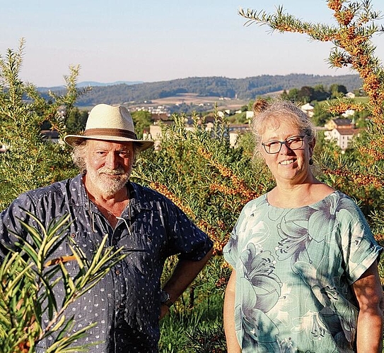 Voller Einsatz fürs Wildobst: Victor Condrau und Gabi Lauper von der Stiftung Kultur Landschaft Aare-Seetal. Foto: Romi Schmid
