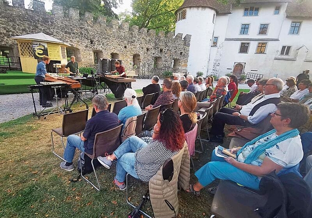 «Klein und fein»: Mit den drei Perkussionisten von «TrioColores» wurde das Festival «Wilhelmina» im Schloss Hallwyl eröffnet.Foto: Fritz Thut