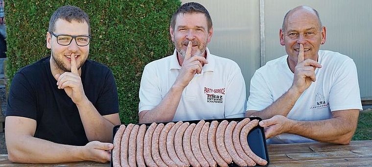 Hüten ihr Wurstrezept wie einen Schatz: Die Metzger Samuel Keller, Andreas Merz und Markus Schnyder. Foto: Romi Schmid