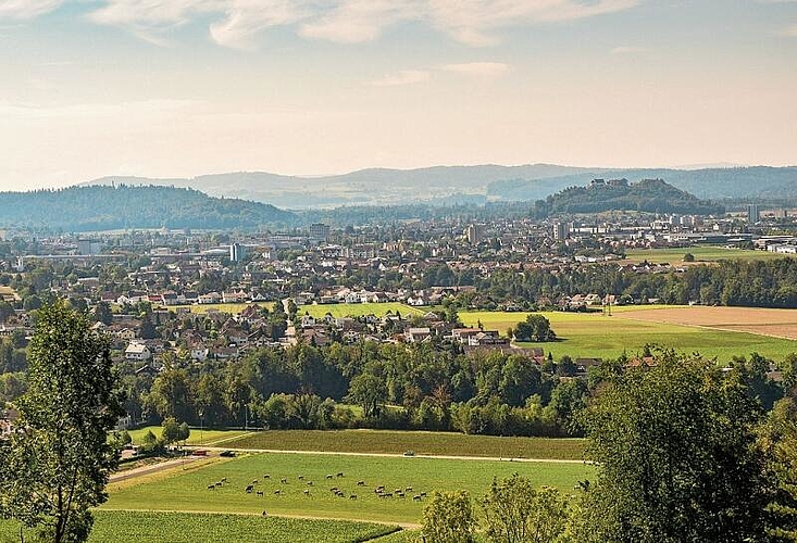 Nach den ersten Metern: Blick auf Schloss Lenzburg und die Kirche Staufberg. Foto: Peter Winkelmann