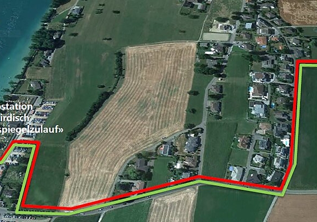 <em>Seewasser zum Sportplatz:</em> Plan der vorgesehenen Transportleitungen von der Pumpstation beim Strandbad (links) zur Aufbereitungsanlage (rechts). Plan: zvg
