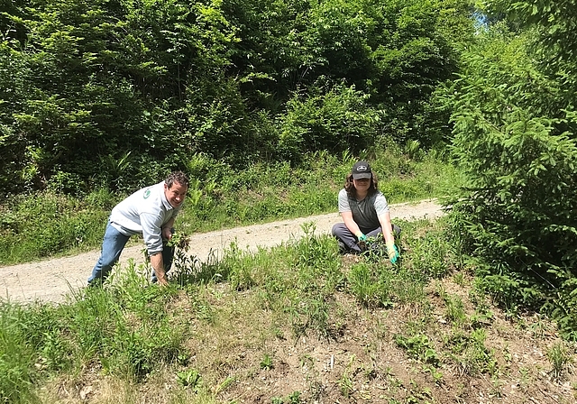 Einsatz am Langweg: Matthias Betsche und Wanja Gucilbek bei ihrer schweisstreibenden Arbeit. Foto: Hanny Dorer