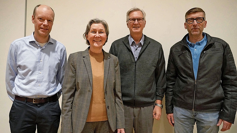 Führten durch die Kirchgemeindeversammlung: Gontran Pâques, Monika Bachmann, Stefan Denk und Patrick Niklaus.Foto: zvg