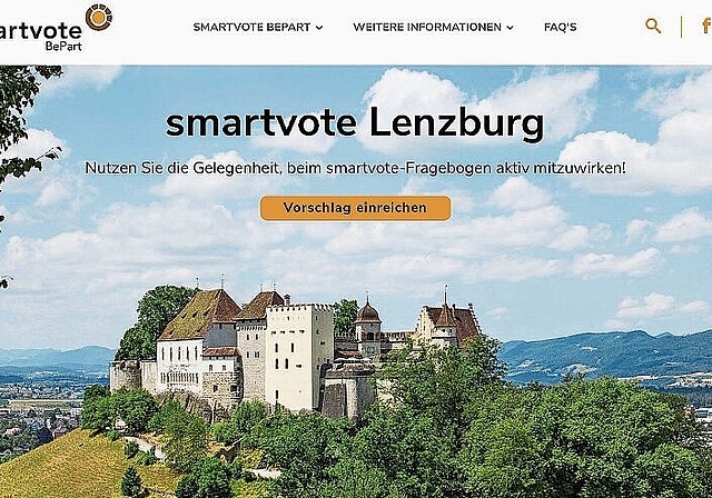 Doppelte Premiere: Homepage von BePart, bei der Lenzburger schweizweit erstmals Fragen für die Wahlhilfe smartvote, die hier zum ersten Mal eingesetzt wird, einreichen können. Foto: zvg
