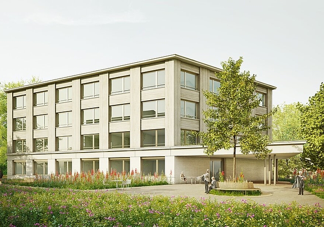 <em>Wurde überarbeitet:</em> Alterswohnungen-Neubau der Obere Mühle Alterswohnungen AG. Visualisierung: Stoos Architekten AG