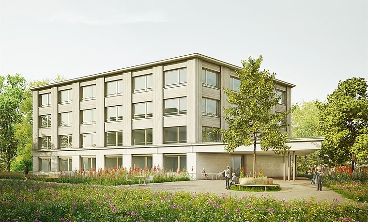 <em>Wurde überarbeitet:</em> Alterswohnungen-Neubau der Obere Mühle Alterswohnungen AG. Visualisierung: Stoos Architekten AG