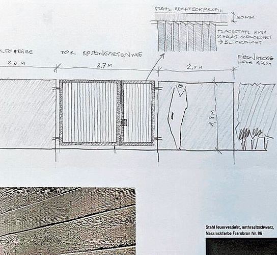 Blickdichter Zugang: Skizze aus dem Baugesuch für das Lenzburger Friedhoftor. Foto: zvg