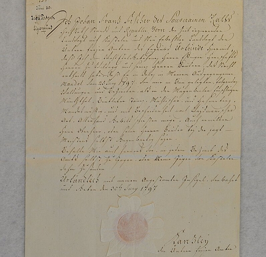 <em>Jagdpatent von Sigmund Effinger (1797:)</em> Diese Urkunde wird an der Ausstellung gezeigt. Foto: Staatsarchiv des Kantons Aargau
