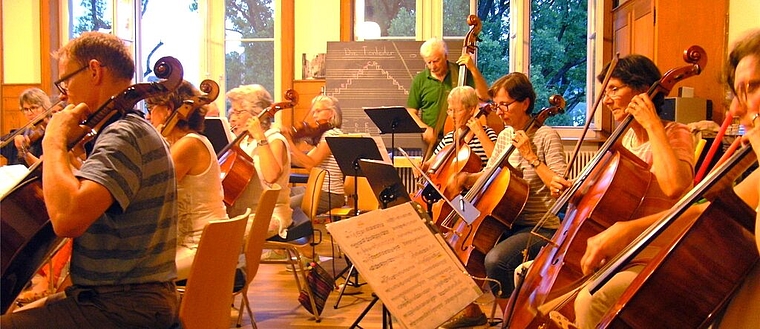 <em>Vorbereitung für die sonntägliche Matinee:</em> Das Lenzburger Orchester Le Corde Suonante beim Proben. Foto: Stefanie Osswald