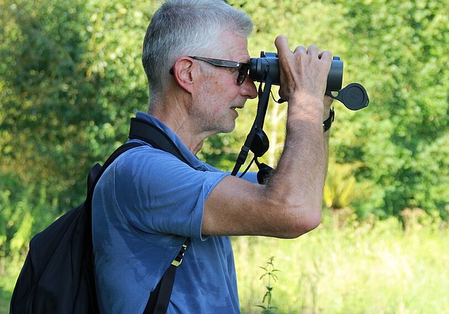 Hält Ausschau nach Sommervögeln: Schmetterlingsexperte Claude Müller aus Lenzburg. Foto: Alfred Gassmann
