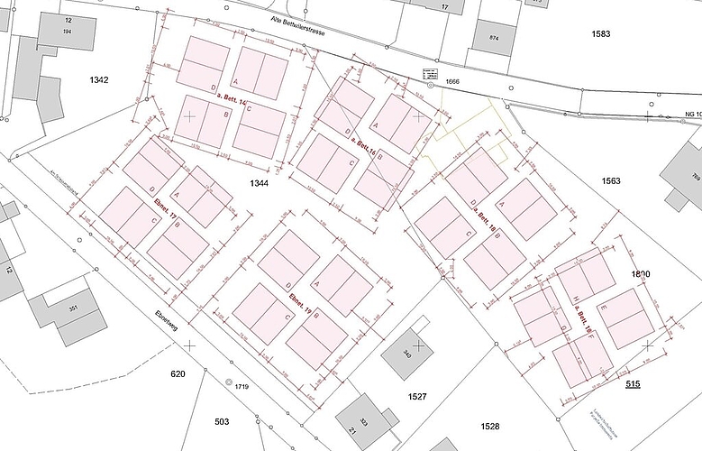 <em>Enge Sache:</em> Übersichtsplan der Überbauung Hohliebi mit 24 Einfamilienhäusern.