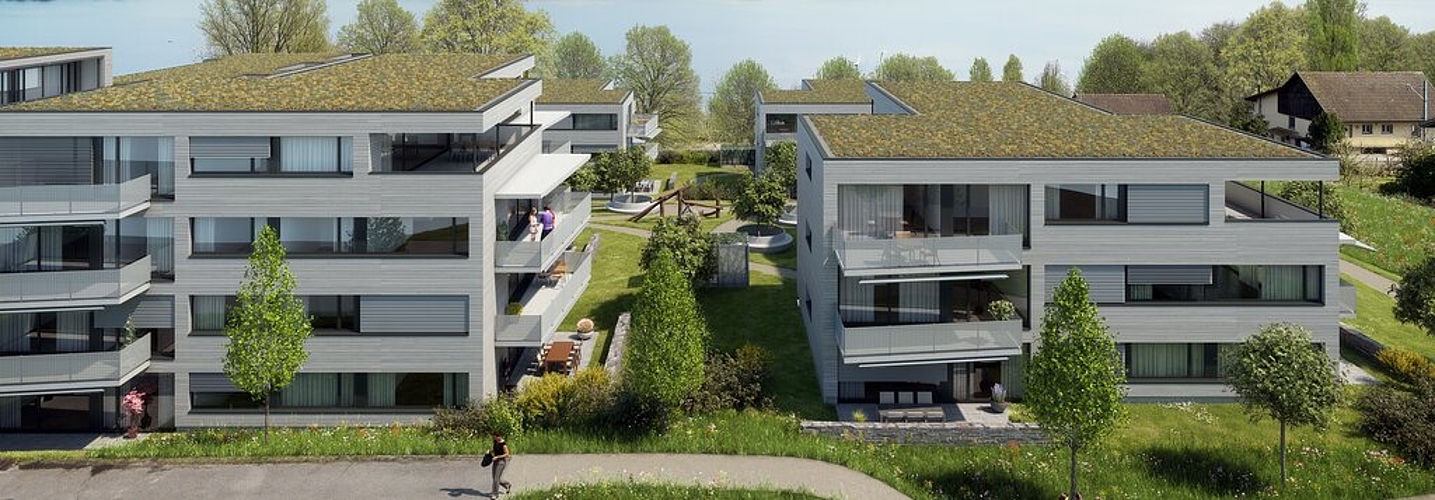 <em>Blick aus jeder Wohnung auf den Hallwilersee: </em>Die Überbauung Widenmatt in Beinwil am See. Visualisierungen: zvg

