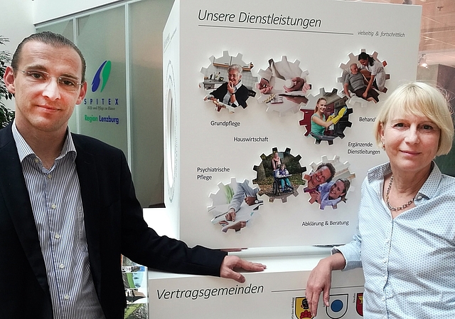 Bieten ab Mai neue Dienstleistung für Schwerkranke und ihre Angehörigen: Spitex-Region-Lenzburg-Geschäftsleiter Daniel Lukic und Claudia Hofmann vom Regionalen Palliative-Zentrum. Foto: Fritz Thut