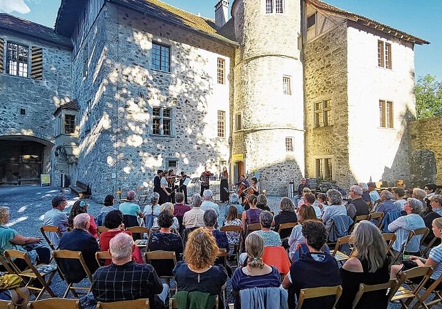 Stimmungsvoller Abschluss: Das Schlosshofkonzert mit dem Kammerensemble des Jugend-Sinfonieorchesters Aargau. Foto: Fritz Thut