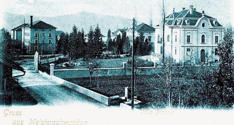 Prägend fürs Ortsbild: Das Fabrik- und Bürogebäude der Gebr. Fischer (links) und die Fabrikantenvilla (rechts) im späten 19. Jahrhundert. Foto: zvg/Sammlung Gemeinde Meisterschwanden