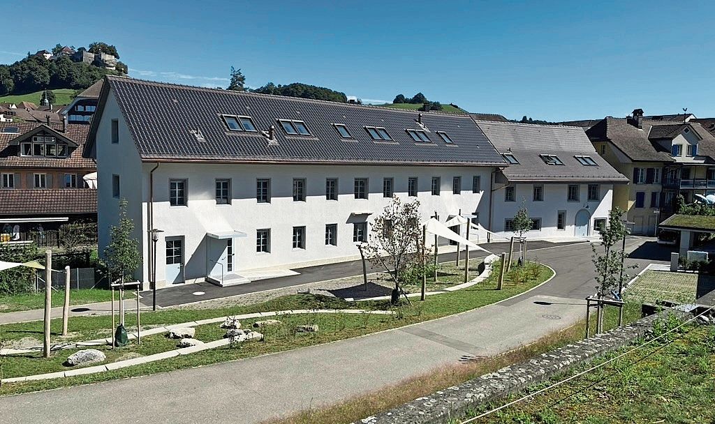 Das Bleiche-Areal im neuen Glanz: Im hinteren Gebäudeteil, mit separatem Eingang, befinden sich Inforaum und Wasserrad!Foto: zvg