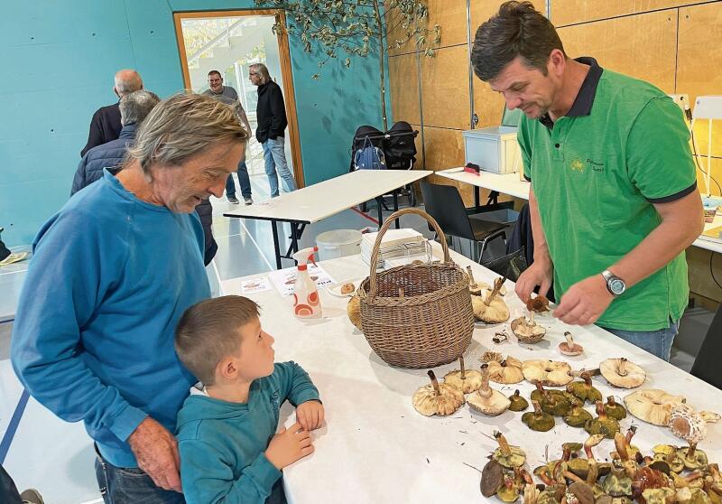 Kontrolle vor Ort: Immer wieder brachten Besucher Pilze zur Ausstellung, die sie gerade gesammelt hatten. Foto: Andreas Walker