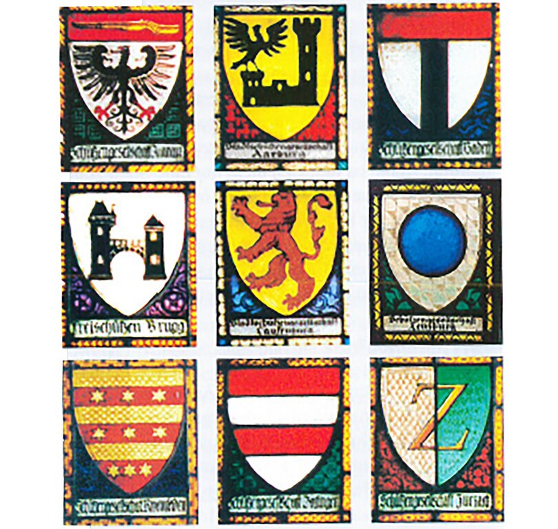 <em>Neun Orte:</em> Wappenscheiben der Stammsektionen des Habsburgschiessens. Foto: zvg
